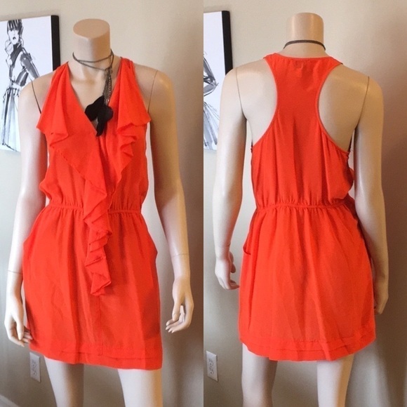 GREYLIN anthro orange racerback ruffle front dress. size M D/A187/7 - Picture 2 of 4